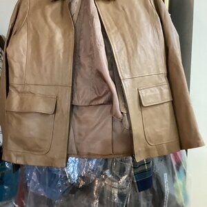 Preowned Camel./Beige Leather jacket-size L